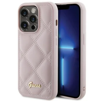 Guess iPhone 15 Pro Max Case Quilted Metal Logo, Pink