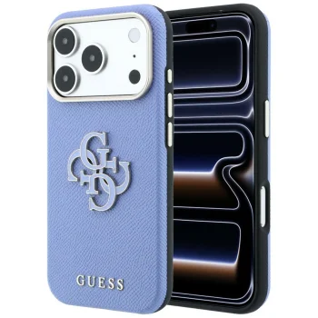 Guess Grained & Big Resin Logo Case for iPhone 18 Pro Max / 17 Pro Max - Blue