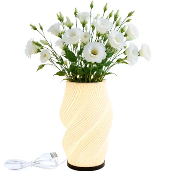 2-in-1 LED RGB Table Lamp and Vase with Remote, Ecru