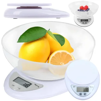 Elektroninės virtuvinės svarstyklės su nuimamu dubeniu 5 kg, 1 g, LCD, balta