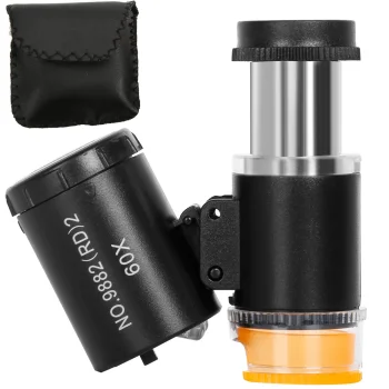 Pocket Microscope / Jeweler's Loupe 60x with 2 LED and UV Light