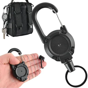 Retractable Keyring with Metal Cable and Carabiner