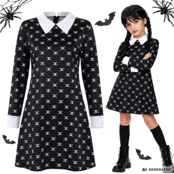 Wednesday Addams Kids Costume Dress, 135-145 cm