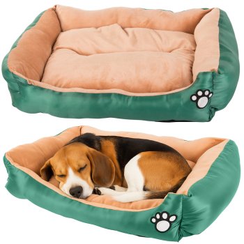 Plush pet bed with cushion, medium size, 60x50 cm, green