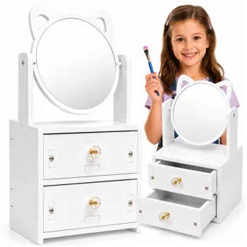 Cosmetics Organizer with Mirror, White, 34x16x13 cm