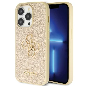 Guess iPhone 14 Pro Case Glitter Script Big 4G, Gold