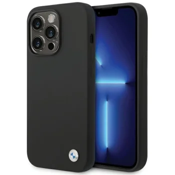 BMW iPhone 15 Pro Max Case Silicone Metal Logo, Black
