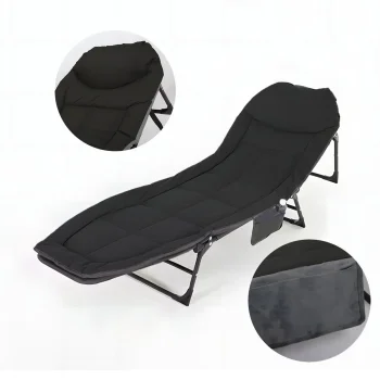Folding garden sun lounger bed with adjustable backrest, black