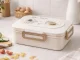 Bento Lunch Box with 3 Compartments and Utensils, Food Container for Adults Work School, Beige