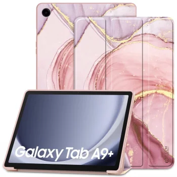 Samsung Galaxy Tab A9+ Plus (SM-X210, X215, X216B) Trifold Tech-Protect SmartCase Protective Cover Case, Pink Marble