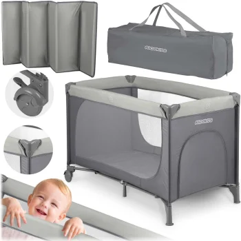 Ricokids RK-240 Travel Cot with Mattress and Bag, Light Grey