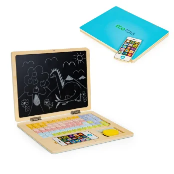 Ecotoys G068 Magnetic Laptop Board with Letters and Numbers, Blue