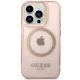 Guess iPhone 14 Pro Max Case Gold Outline Translucent MagSafe Pink