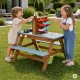 ECOTOYS wooden mud kitchen with picnic table, benches and water pump