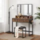 Rustic Dressing Table with Tri-Fold Mirror and Stool