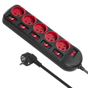 Maclean MCE204 5-Way Power Strip with Individual Switches, 1.5m