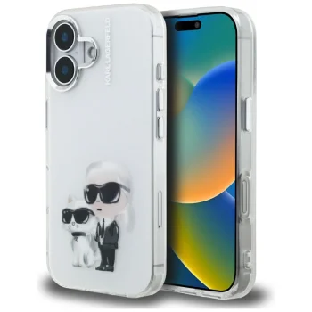 Karl Lagerfeld IML Aquarelle Karl & Choupette iPhone 16 dėklas, baltas