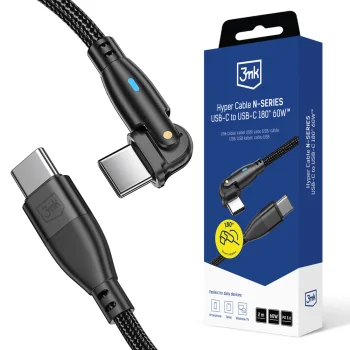 3mk Hyper Cable N-SERIES USB-C to USB-C Cable 2m 60W 180°, Black