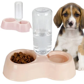 Double Pet Bowl with Water Dispenser for Dogs and Cats