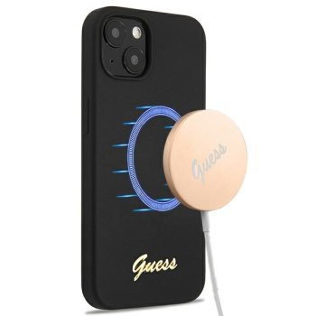 Guess iPhone 13 Case Silicone Script Gold Logo Black