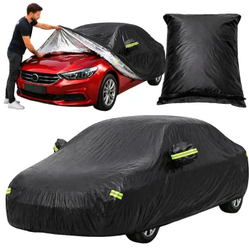 Waterproof Car Cover with Mirror Pockets Size M, Black