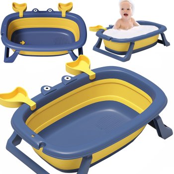 NICEkids Large Foldable Baby Bathtub, Portable Silicone Travel Bath, Blue-Yellow