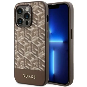 Guess iPhone 14 Pro Max Case GCube Stripes MagSafe, Brown