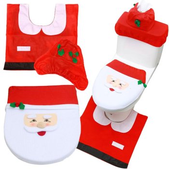 Christmas Bathroom Set, Rug, Toilet Seat Cover, Santa Decor, 3 pcs.