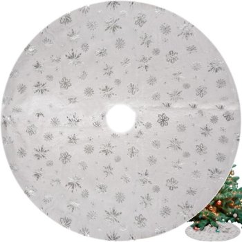 Fluffy Christmas Tree Mat with Silver Snowflakes Ruhhy 22222, 90 cm, White