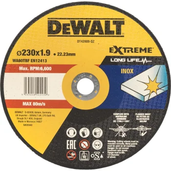 DeWalt DT43909-QZ INOX and Metal Cutting Disc, 230 x 1.9 x 22.23 mm