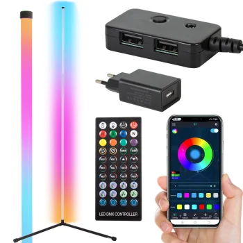 RGB LED Corner Floor Lamp with App and Remote Control, 150cm, Black