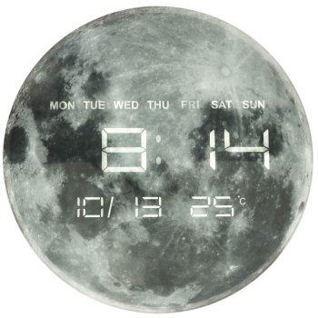 Moon Wall Clock with LED Display 32 cm, Grey