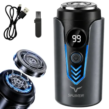 Compact Cordless Electric Shaver with USB-C and LED Display, Black
