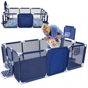 Nicekids Baby Playpen with Basketball Hoop and Goals, 235x129 cm, Navy Blue
