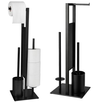 Freestanding Toilet Paper Holder Stand with Brush 3-in-1 Black