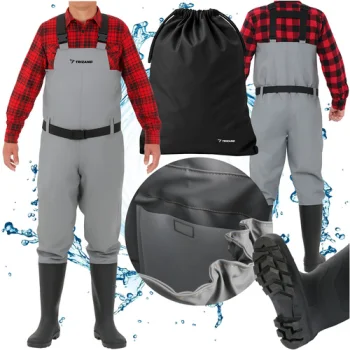 TRIZAND Fishing Chest Waders, Size 44, Grey