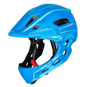 Wozinsky Kids Full Face Bike Helmet with USB Rear Light, Size S (52-56 cm), Blue