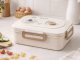 Bento Lunch Box with 3 Compartments and Utensils, Food Container for Adults Work School, Beige