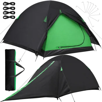 Waterproof 2-Person Camping Tent with Mosquito Net, Black/Green