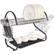 Two-level Double Metal Dish Dryer Rack Shelf, Black