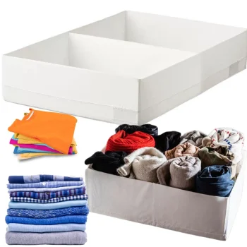 Drawer Organizer for Underwear and Socks, 2 Compartments, White, 20x34x10 cm