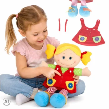 Rag Doll Girl Educational Plush Toy for Learning to Dress, 46 cm