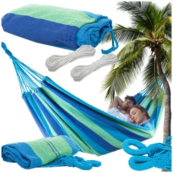 Double Garden Hammock XXL with Cover, Striped, 200 x 150 cm