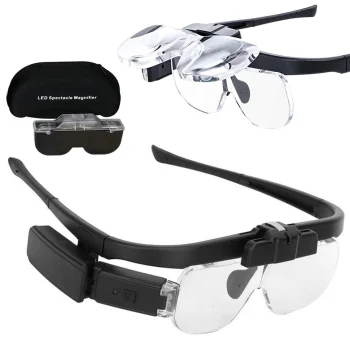 Magnifying Glasses with LED Light and Interchangeable Lenses (up to 4.5x), Black
