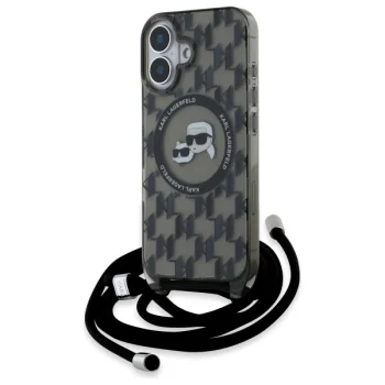 Karl Lagerfeld iPhone 16 Case IML Crossbody Monogram MagSafe, Black