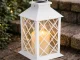 Decorative LED Lantern with Flickering Flameless Candle, Battery Operated, White