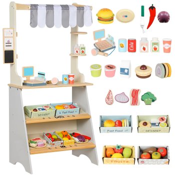 Kids Play Store Wooden Vegetable Stall Supermarket + Accessories