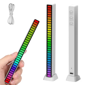 USB RGB LED Light Bar with Sound Reaction, 18 Modes, White