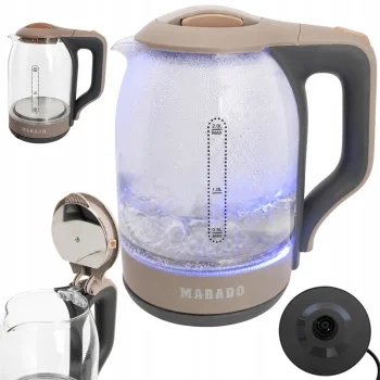 Electric Kettle, Glass, 1500W, 2L, LED Illumination, Brown