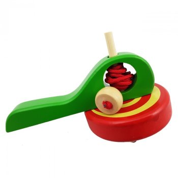 Classic Wooden Spinning Top with Pull String, Green and Red